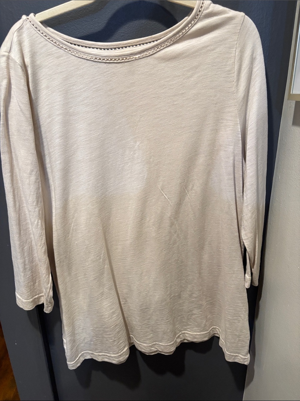 Belle Lightweight Long Sleeve Crewneck Top in Soft Beige